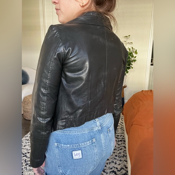 *Genuine Leather* Petite Moto Cropped Jacket Y2K - XS - Picture 4 of 9